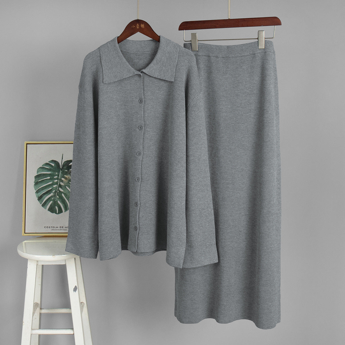 Knitted cardigan skirt set Europe, America 2025 autumn and winter Polo neck cardigan two-piece sweater set women