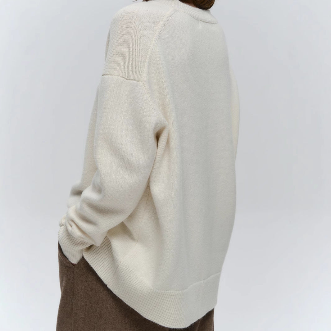 Crew neck dark sweater European, American autumn and winter new loose warm simple pullover solid color knitted sweater