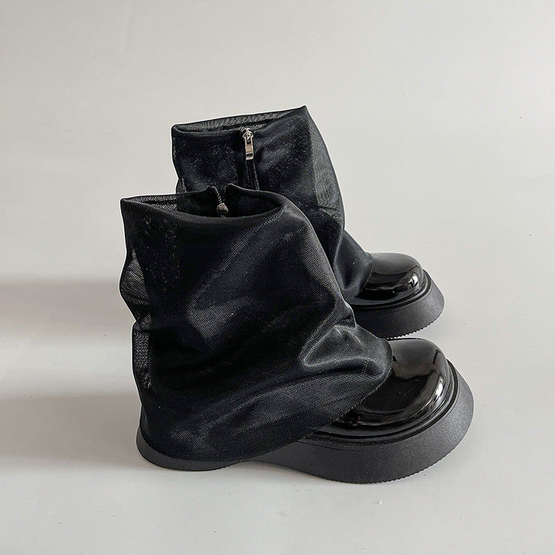 thick-soled heightening retro long boots women's  new one-pedal long boots small trousers muffin bottom boots