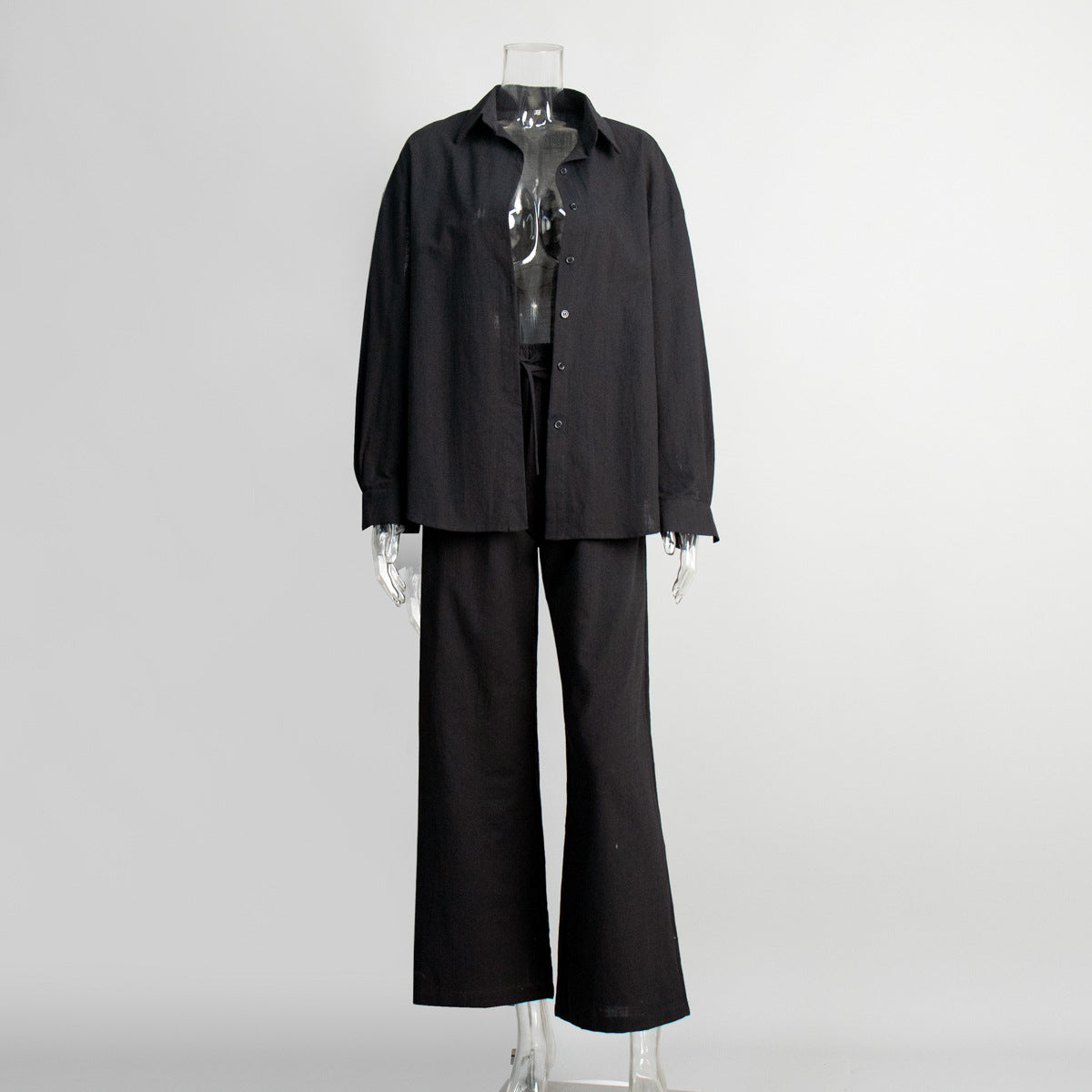 Pure cotton shirt trousers set European and American spring and summer new loose long-sleeved shirt casual suits women