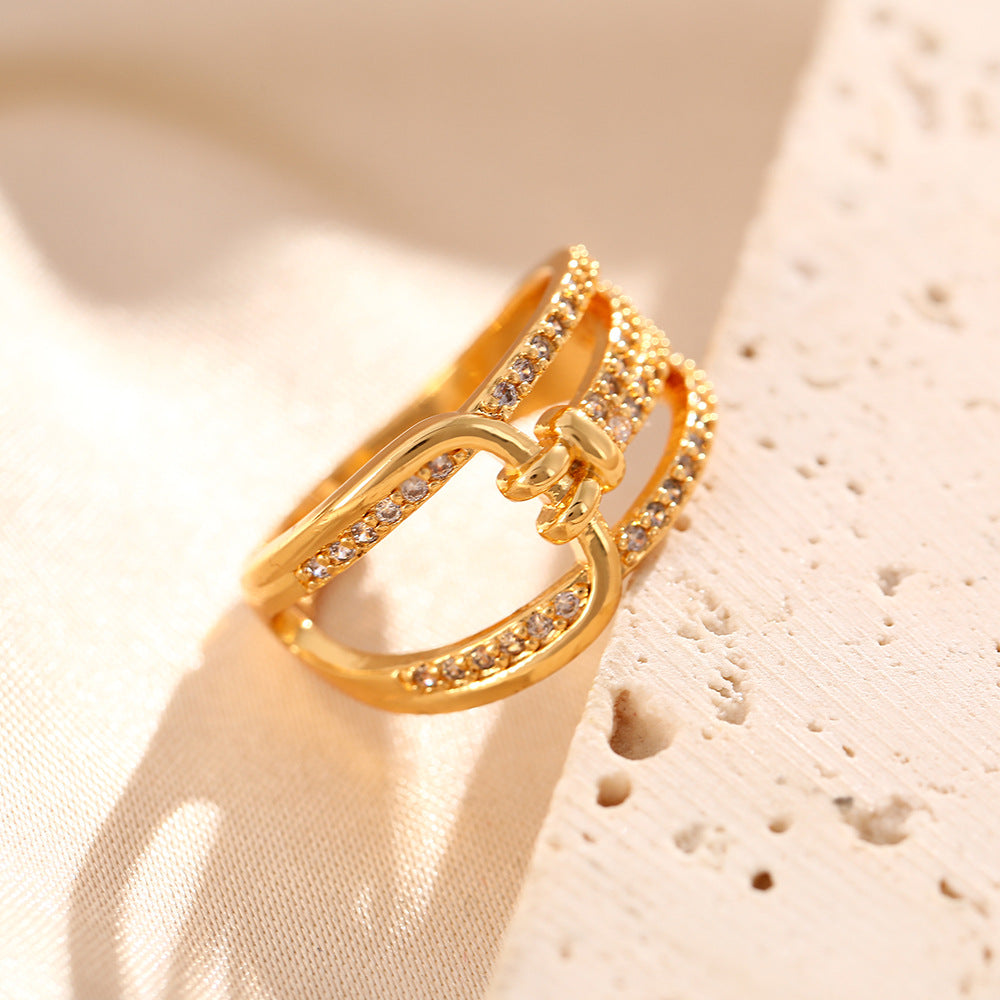 Korean version hot sale light luxury niche high-end design lock multi-layer rings women's ins tide open ring hand jewelry