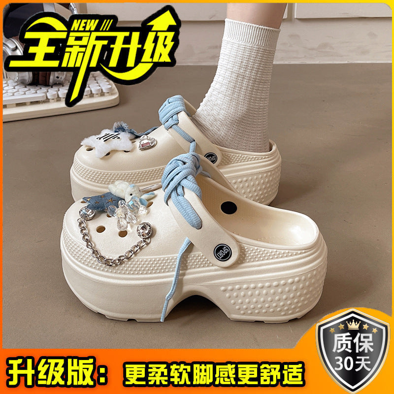 Thick-bottomed muffin hole hole women's summer wear  heightening new small non-slip bag head original DIY slippers