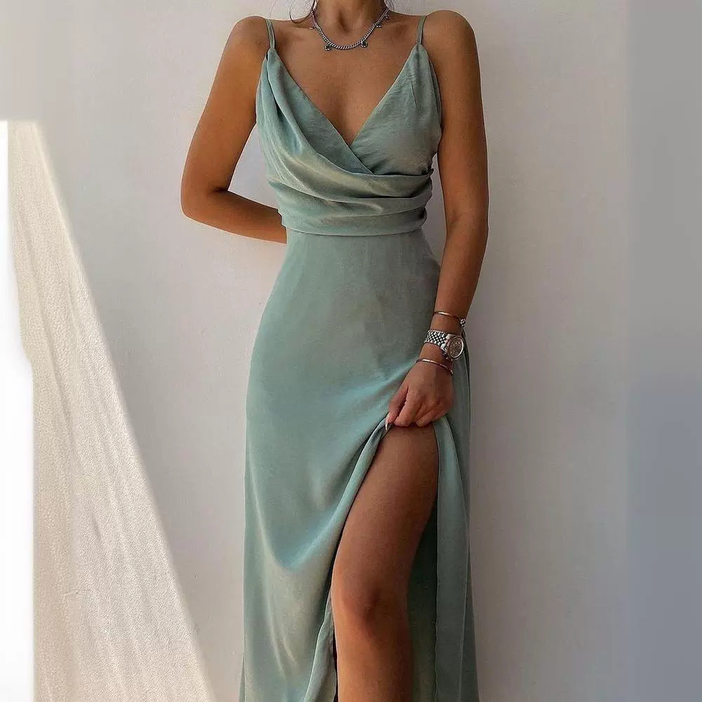 Summer new sexy v-neck suspenders, split ends fashion slim dress women's clothing