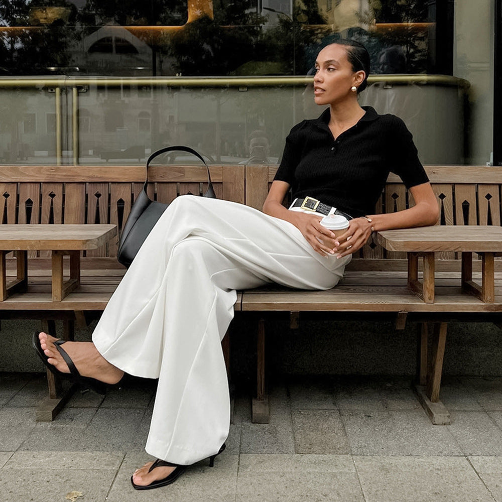 Pure white trousers women's spring and summer new high-waisted wide-footed trousers European and American temperament commuting versatile casual trousers  pant