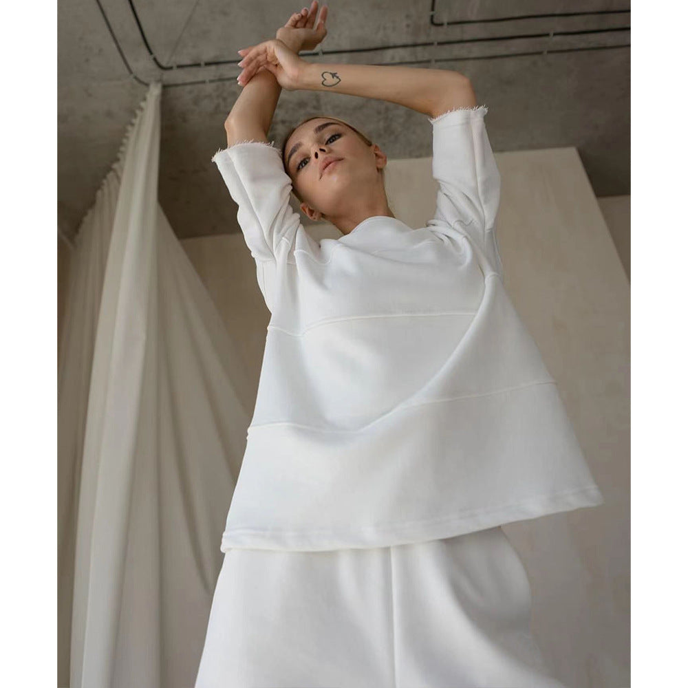 T-shirt shorts set European and American summer loose casual splicing straight-leg pants cotton short-sleeved T-shirt set  suits