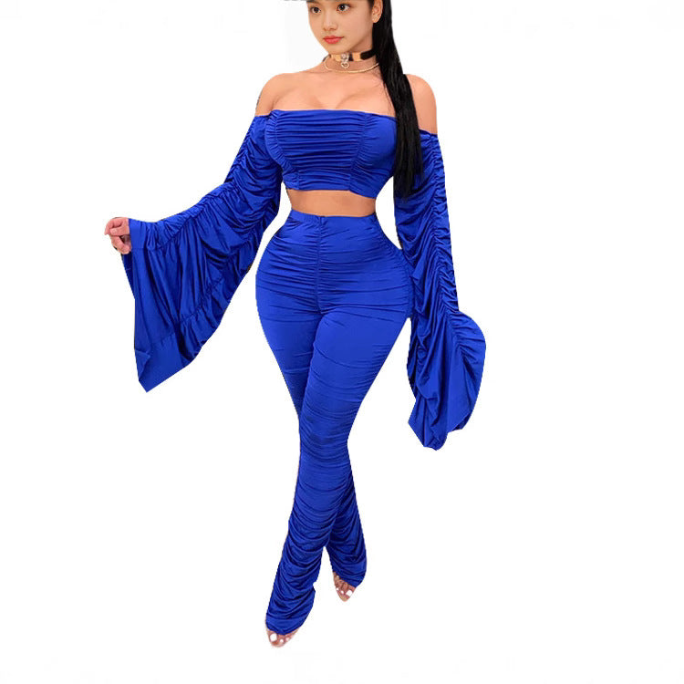 Cross-border tube top two-piece jumpsuit European and American new pleated slim jumpsuit  suits