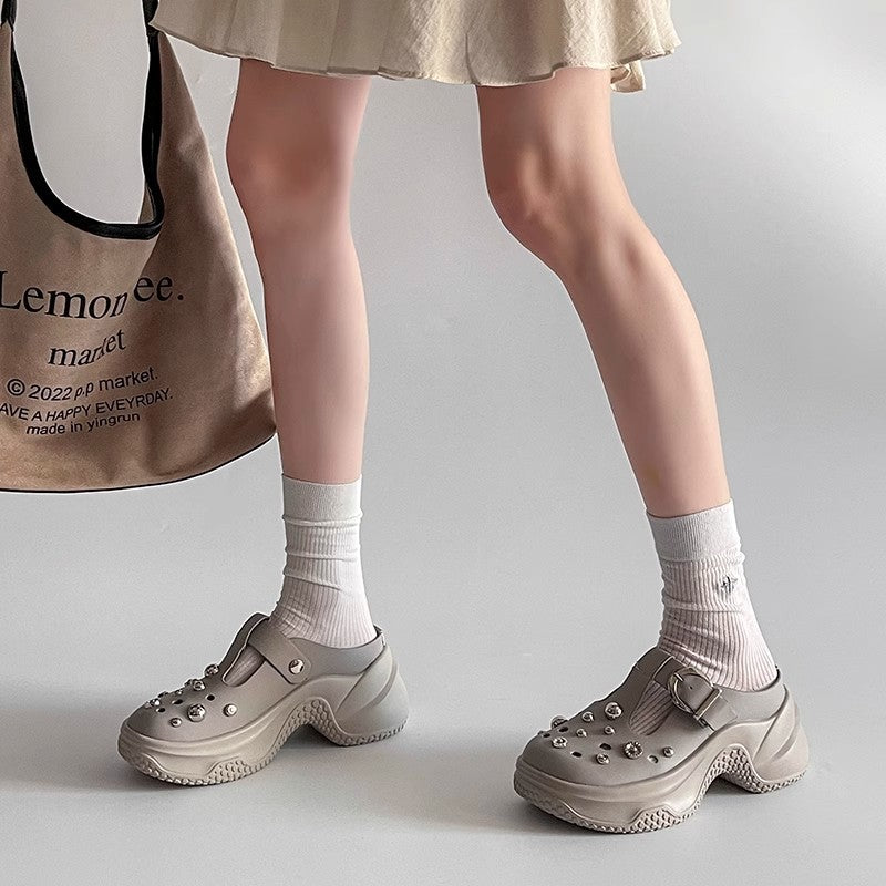 Casual hole shoes  summer and spring new European niche rhinestone thick sole heightening simple fashion bag head sandals slippers