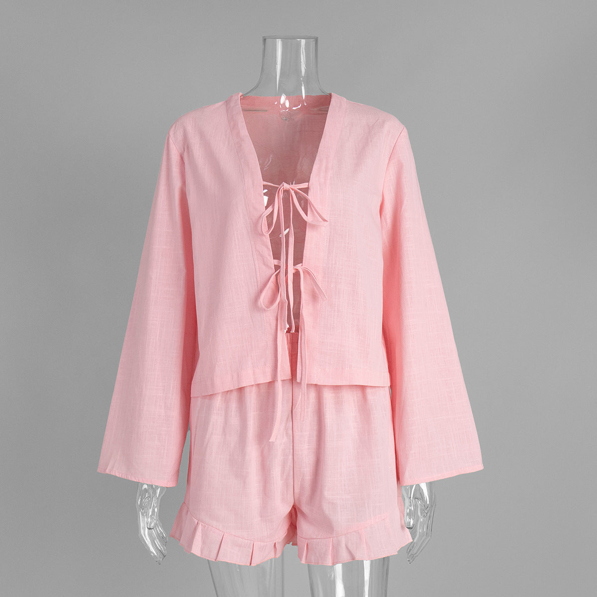 Cross-border pure cotton strap cardigan + shorts set European and American spring and summer new loose casual shorts set women  suits
