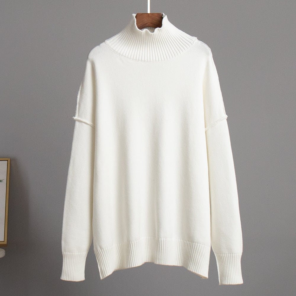 Cross-border splicing turtleneck sweater women's Europe, America, autumn and winter new casual loose lazy thickened sweater knitted jumper