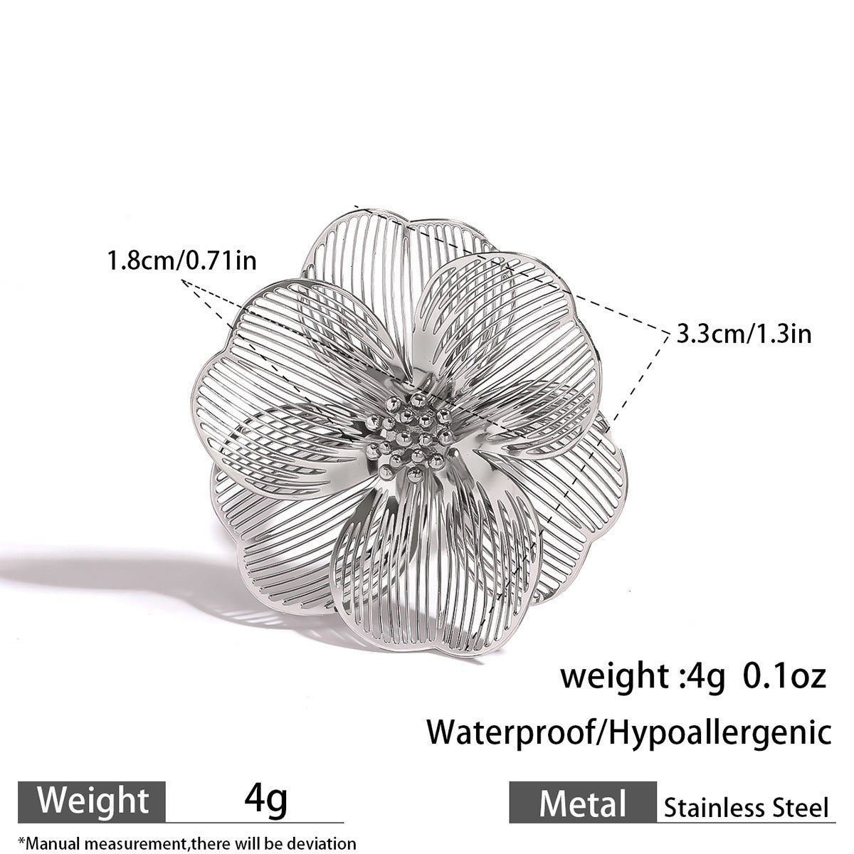 Malt stainless steel non-fading flower rings female three-dimensional opening design ring exaggerated European and American jewelry