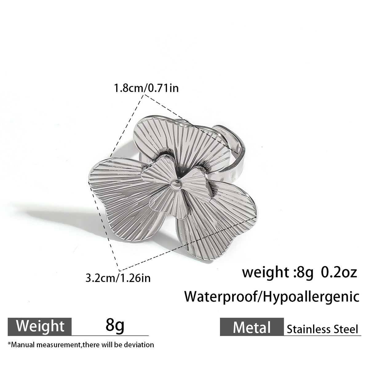 Malt stainless steel non-fading flower rings female three-dimensional opening design ring exaggerated European and American jewelry