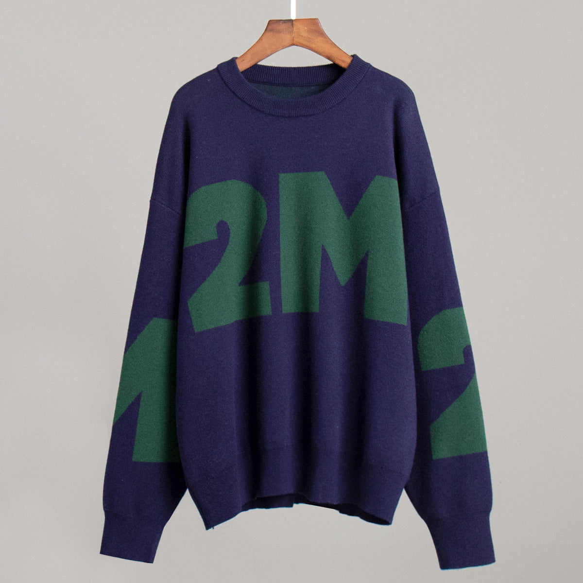 Alphabet sweater European, American autumn and winter knitting fashionable versatile contrasting color temperament round neck loose letter sweater
