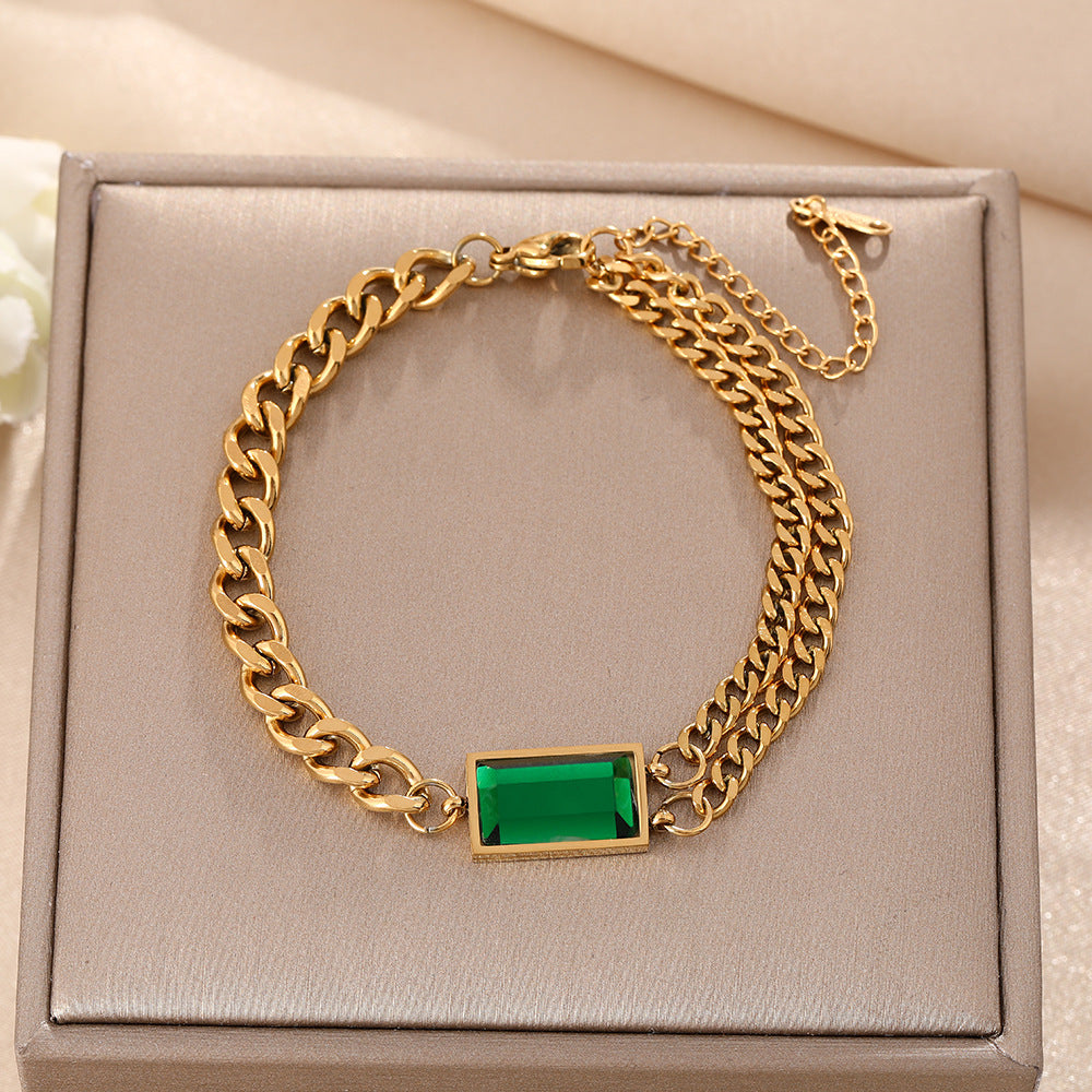 European and American hip-hop style niche design sense titanium steel bracelet women's diamond emerald cold wind ins jewelry tide jewelry