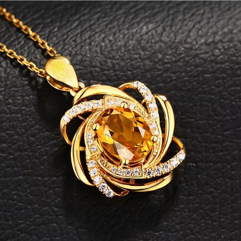 Accessories Pendants Necklace Wholesale Women's Niche Design Valentine's Day European and American Fashion Flowers Sapphire Collarbone Chain