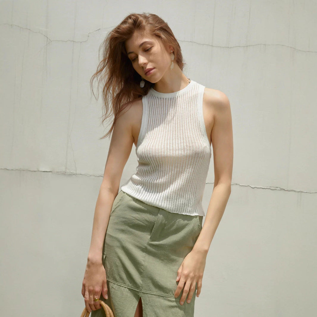 Knitted vest European and American summer sexy babes pit strip hollow vest slim sleeveless knitted top  t-shirts