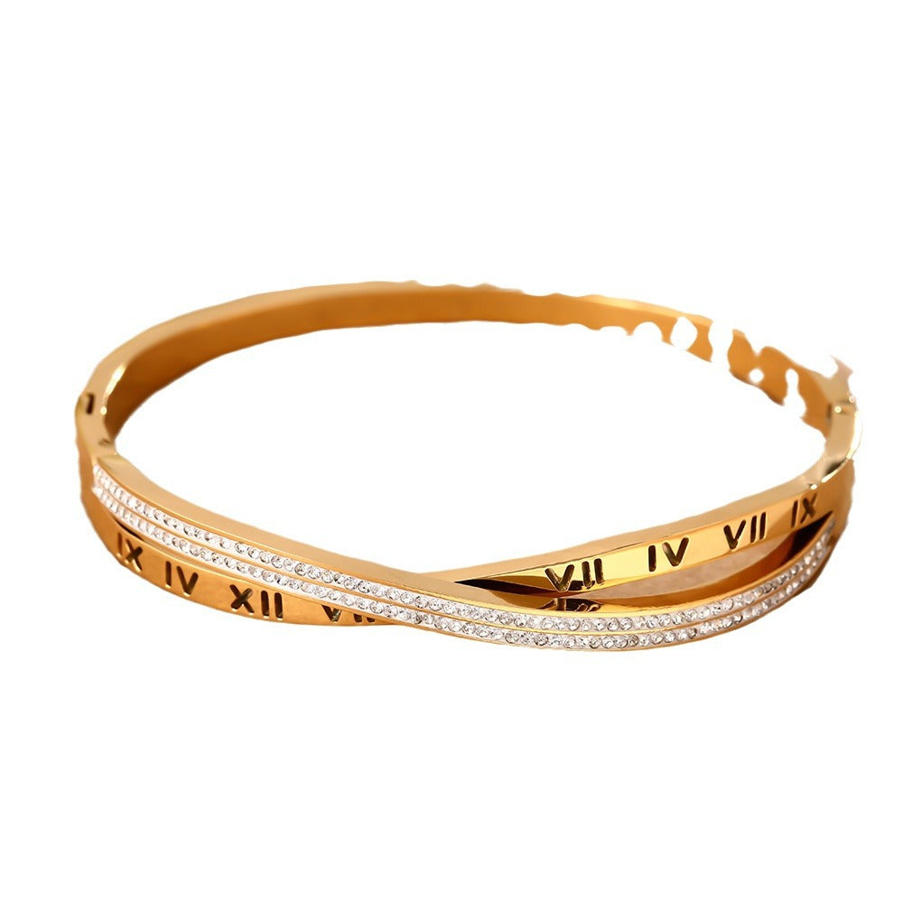 Europe and the United States cross-border e-commerce explosion Roman digital diamond-encrusted titanium steel bracelet women's high-end sense of non-fading hand jewelry wholesale