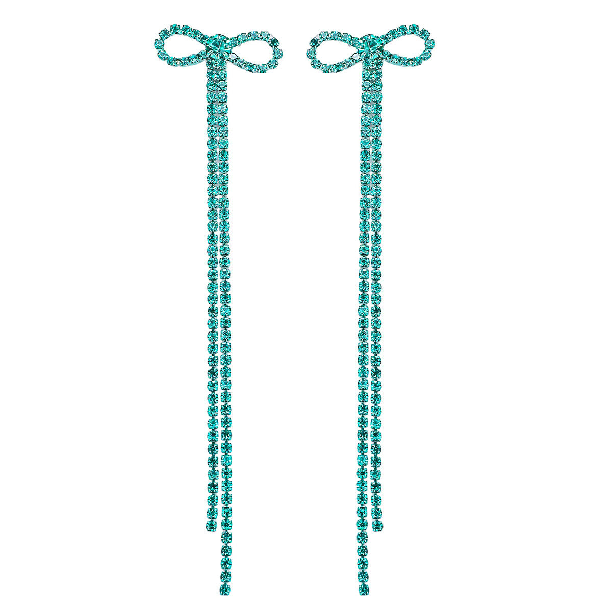 DINGKA Classic Blue Crystal Long Fringed Bow Earrings Women's, Stylish Shiny Crystal Stud Earrings Earrings