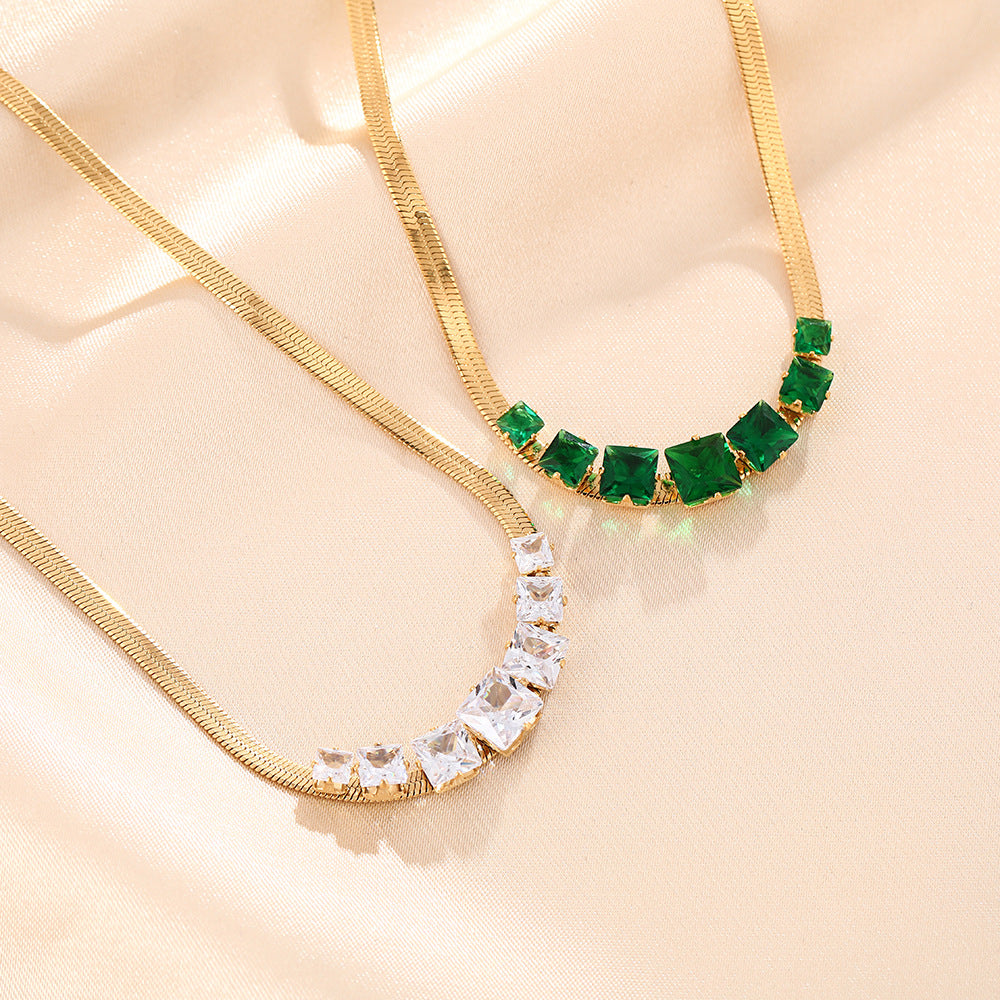 European and American cross-border titanium steel necklace women's versatile high-end temperament emerald snake bone chain does not fade jewelry wholesale
