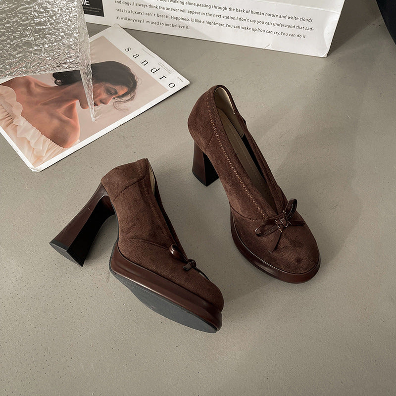 Retro French temperament, socialite style, high heels for women's spring new thick heels, not tired feet, high-end single beanie shoes