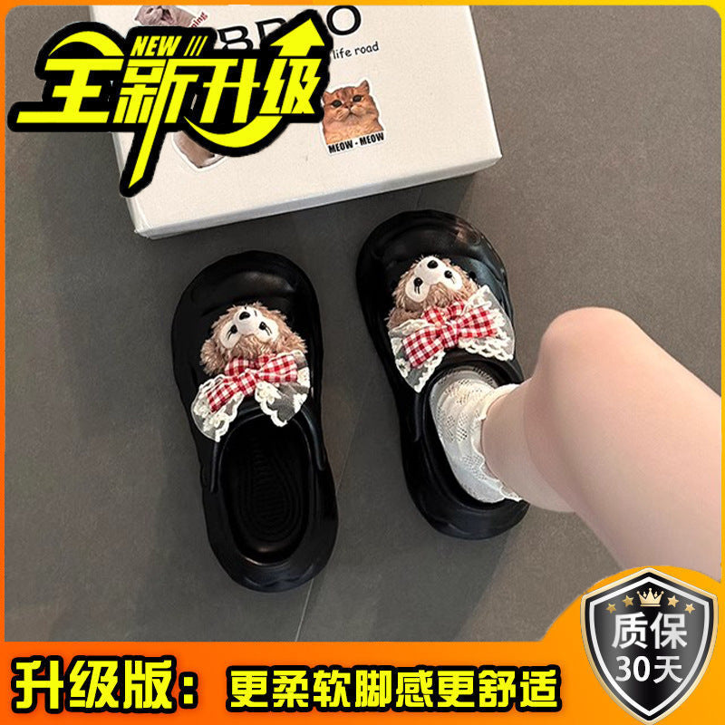 Cute casual platform slippers women's summer fashion outer wear heightening versatile sandals cartoon simple wear-resistant hole shoes