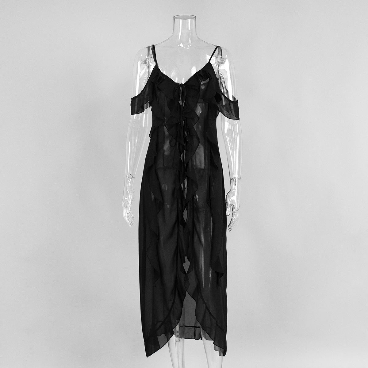 Xiecha sexy suspender dress, European and American summer new lotus leaf edge V-neck suspender dress for women