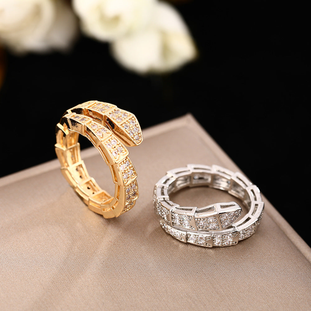 Europe and the United States cross-border hot-selling micro-inlaid diamond snake rings women's ins tide design high-end open bracelet hand jewelry