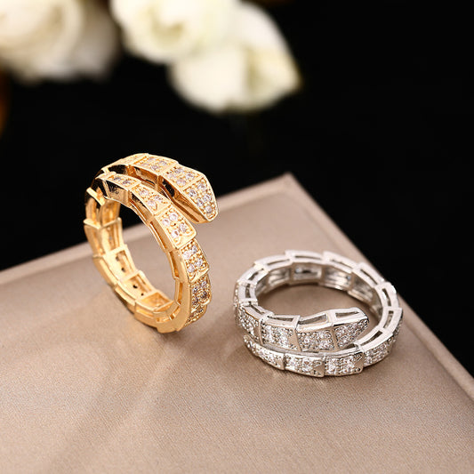 Europe and the United States cross-border hot-selling micro-inlaid diamond snake rings women's ins tide design high-end open bracelet hand jewelry