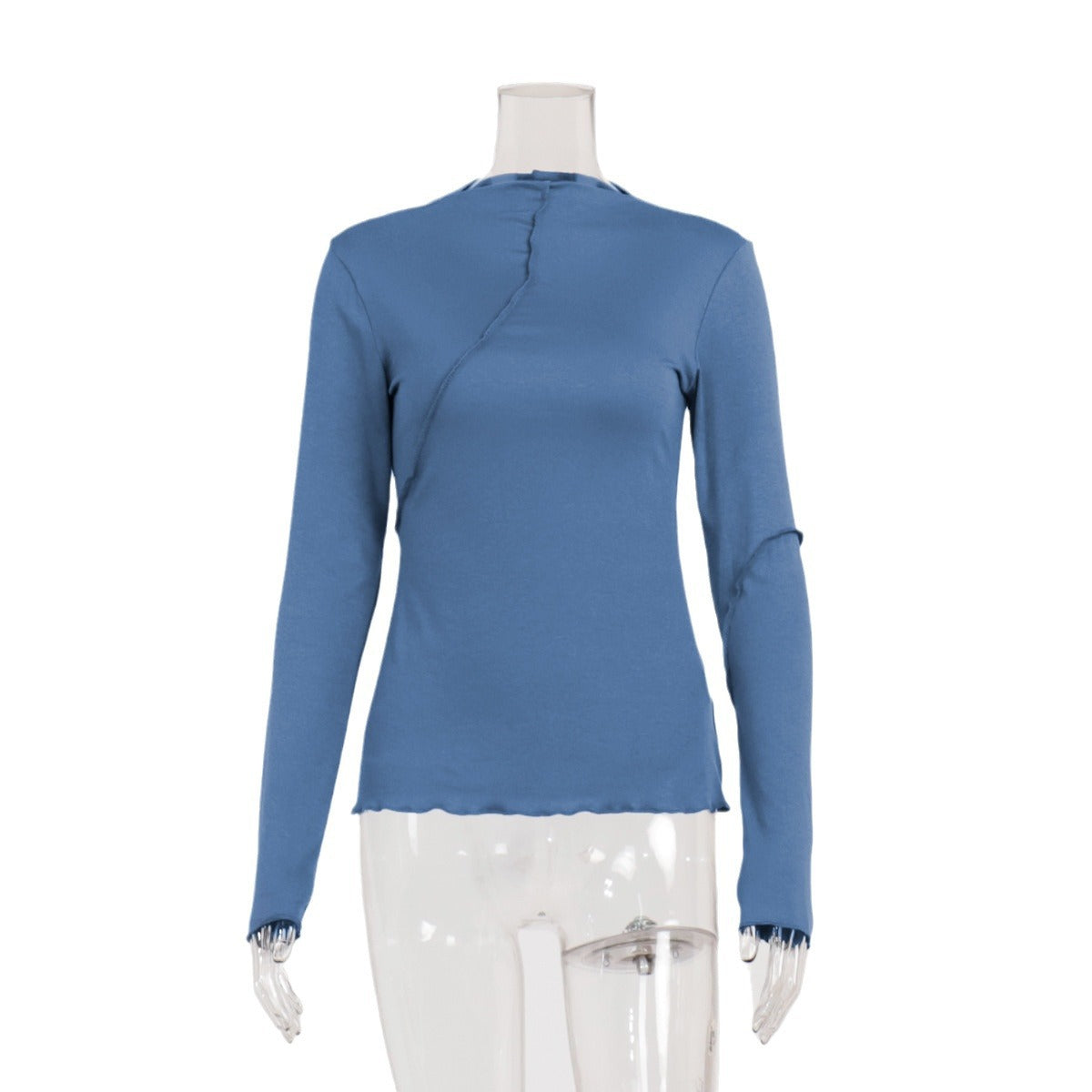 Semi-turtleneck bottoming shirt, European and American spring and summer fashion beveled edge design, slim fit, long-sleeved pullover T-shirts inside