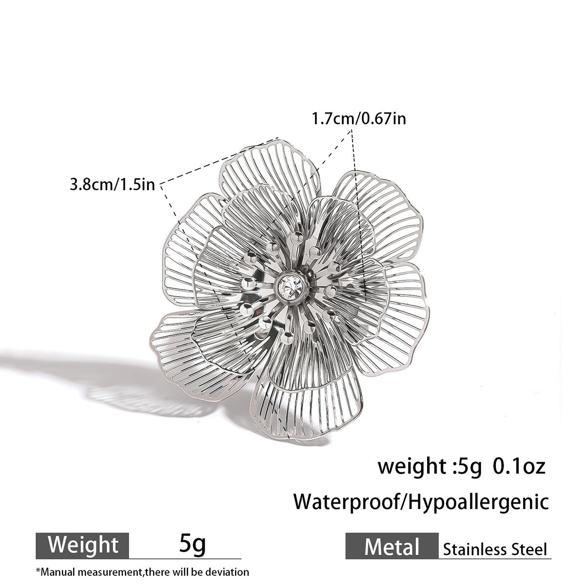 Malt stainless steel non-fading flower rings female three-dimensional opening design ring exaggerated European and American jewelry