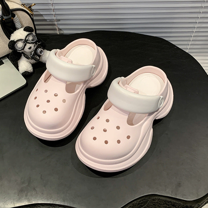 Muffin thick-soled hole shoes women's summer versatile fashion solid color heightening non-slip Internet celebrity beach bag head cool slippers