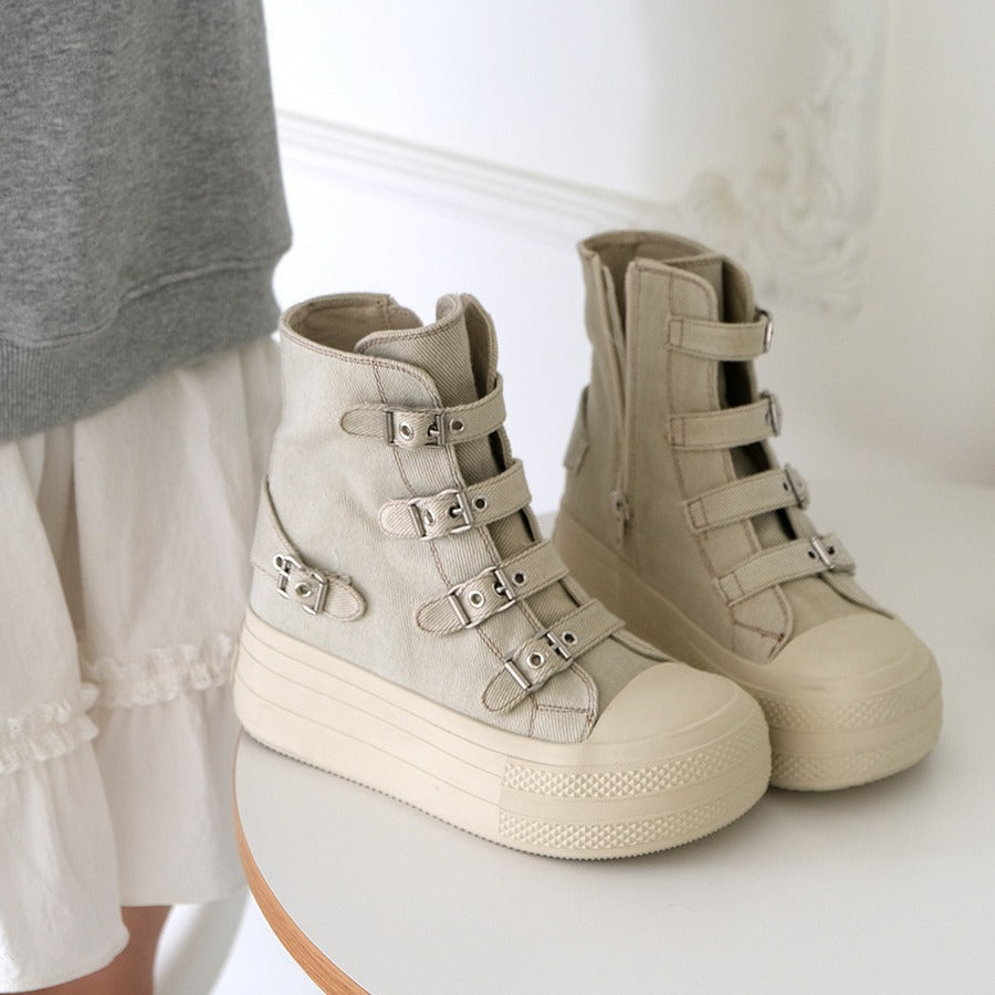 Piaohong canvas shoes women's boots increase height fashion  spring and summer new platform casual boot shoes board shoes versatile round head single
