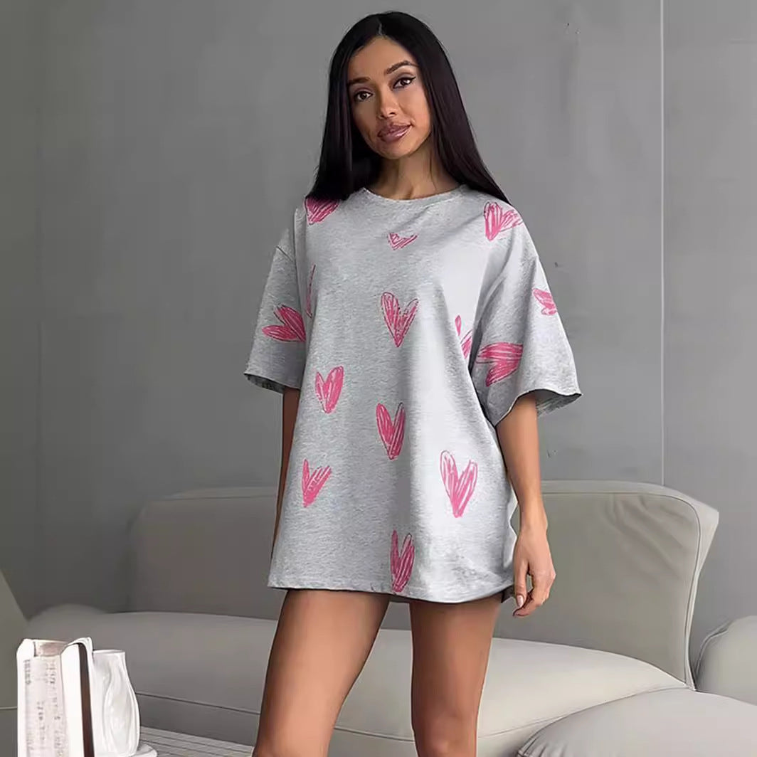 Love printed T-shirts European and American summer new street trend hand-painted love printed short-sleeved T-shirt