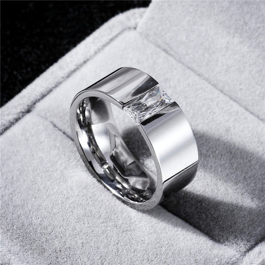 INS cold wind 8mm mirror super bright zircon ring 316 titanium steel ring, men's and women's rings, tungsten steel rings