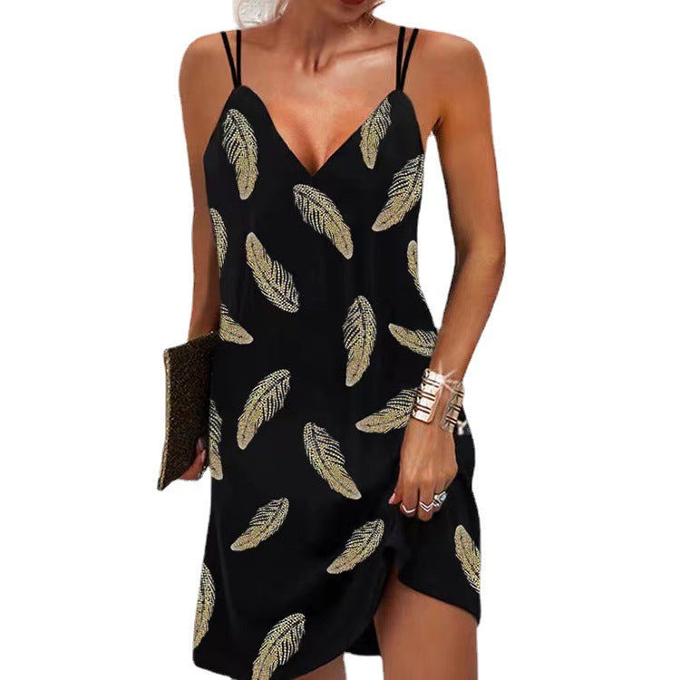 Summer new women's clothing hot-selling seamless V-neck printed double shoulder suspender skirts