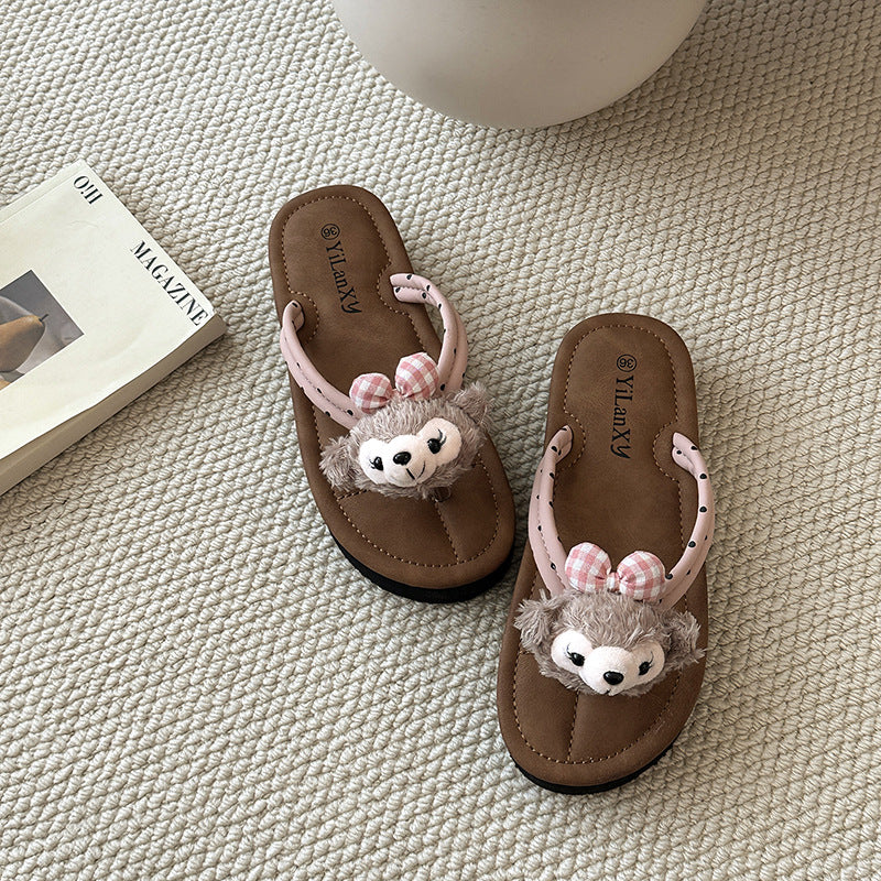 Summer new versatile soft bottom cool beach flat bottom casual girl heart bear cute flip-flops outdoor slippers
