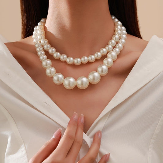 European and American jewelry exaggerated large pearl temperament choker versatile collarbone chain multi-layer beaded necklace women
