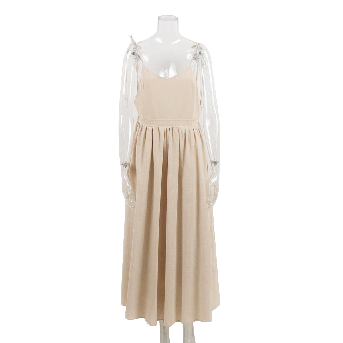 Pure cotton V-neck suspender skirt women's European and American spring new temperament elegant sexy strap backless dress