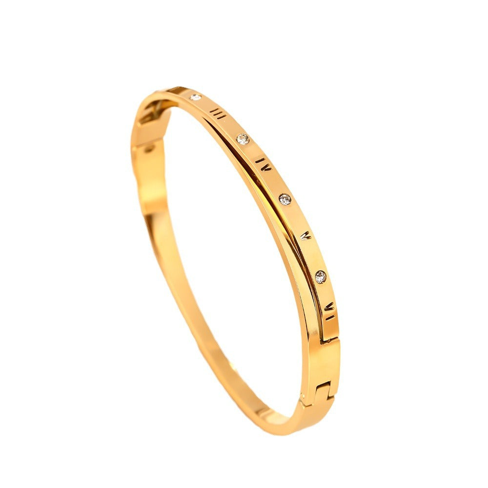 European and American fashion cross titanium steel bracelet female Roman numerals personality high-end buckle bracelet hand jewelry does not fade