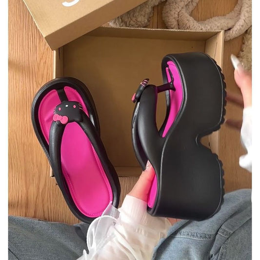 Small high-heeled flip-flop woman  summer new fashion outer wear thick-soled non-slip beach pinch foot cool slippers