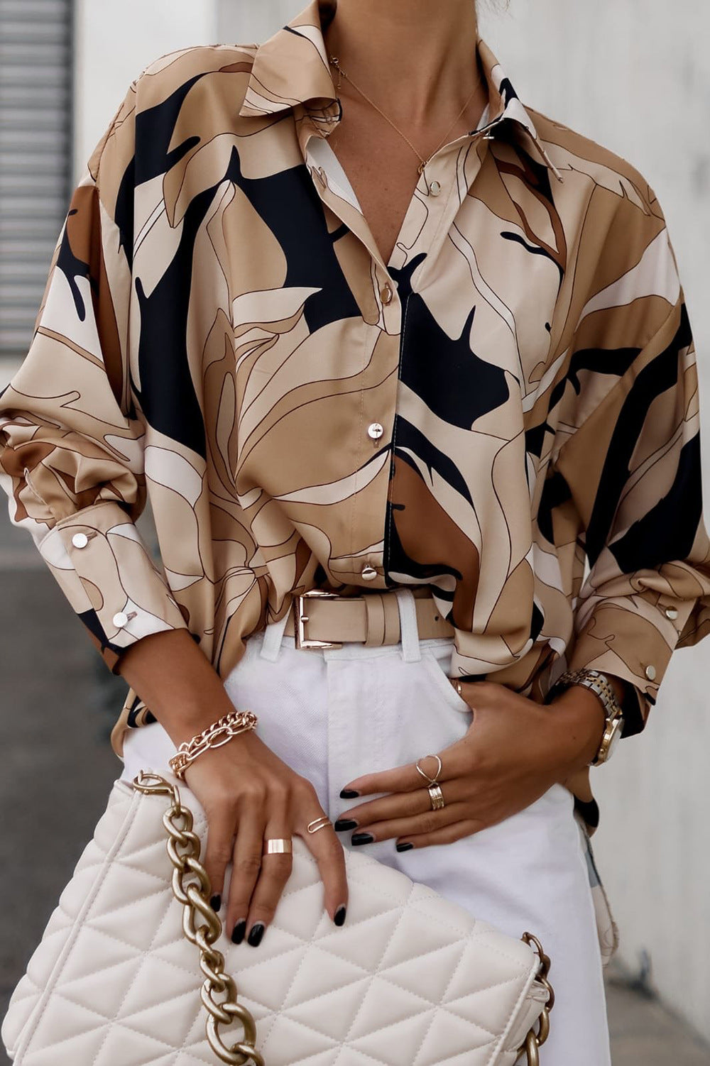 Cross-border foreign trade European and American printed shirt loose women's button-down long-sleeved casual shirts women's top