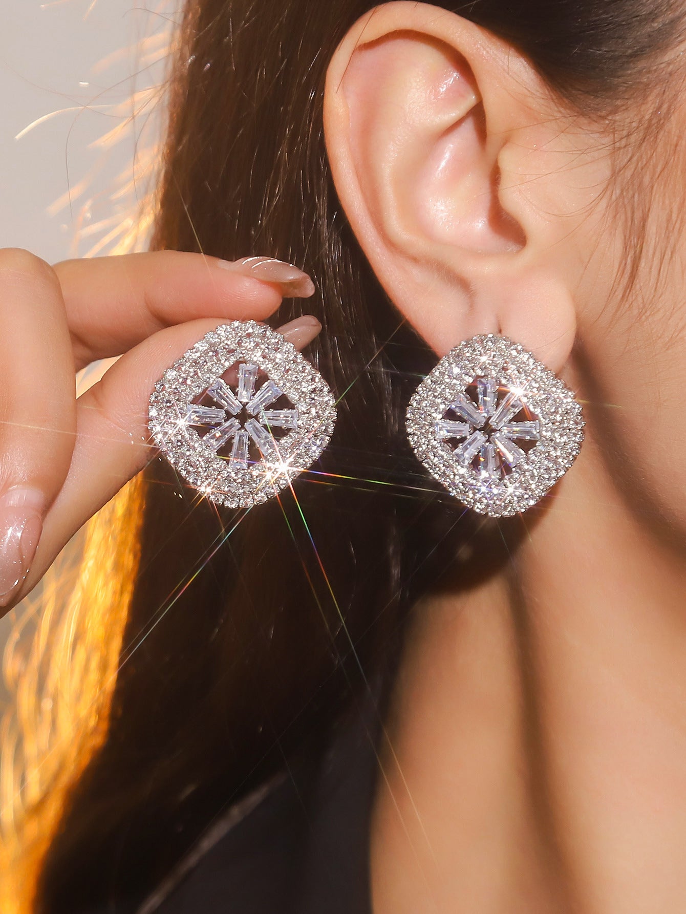 Dichka fashion geometric pearl zircon crystal long fringed earrings women's high-end luxury temperament stud earrings earrings