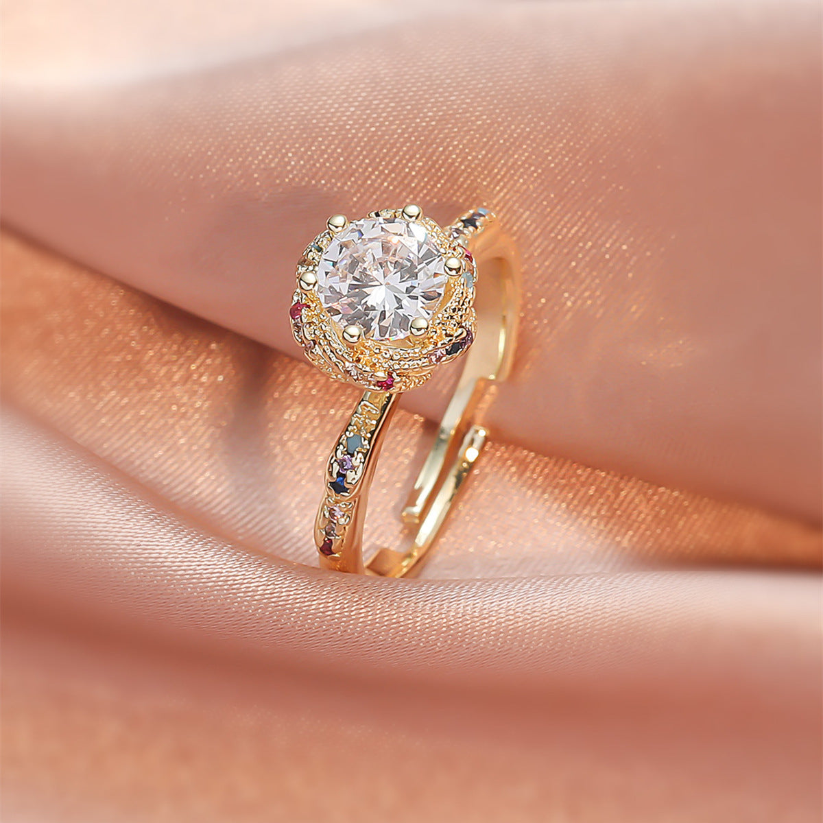 Explosive geometric zircon live adjustable rings French light luxury niche elegant full diamond rings
