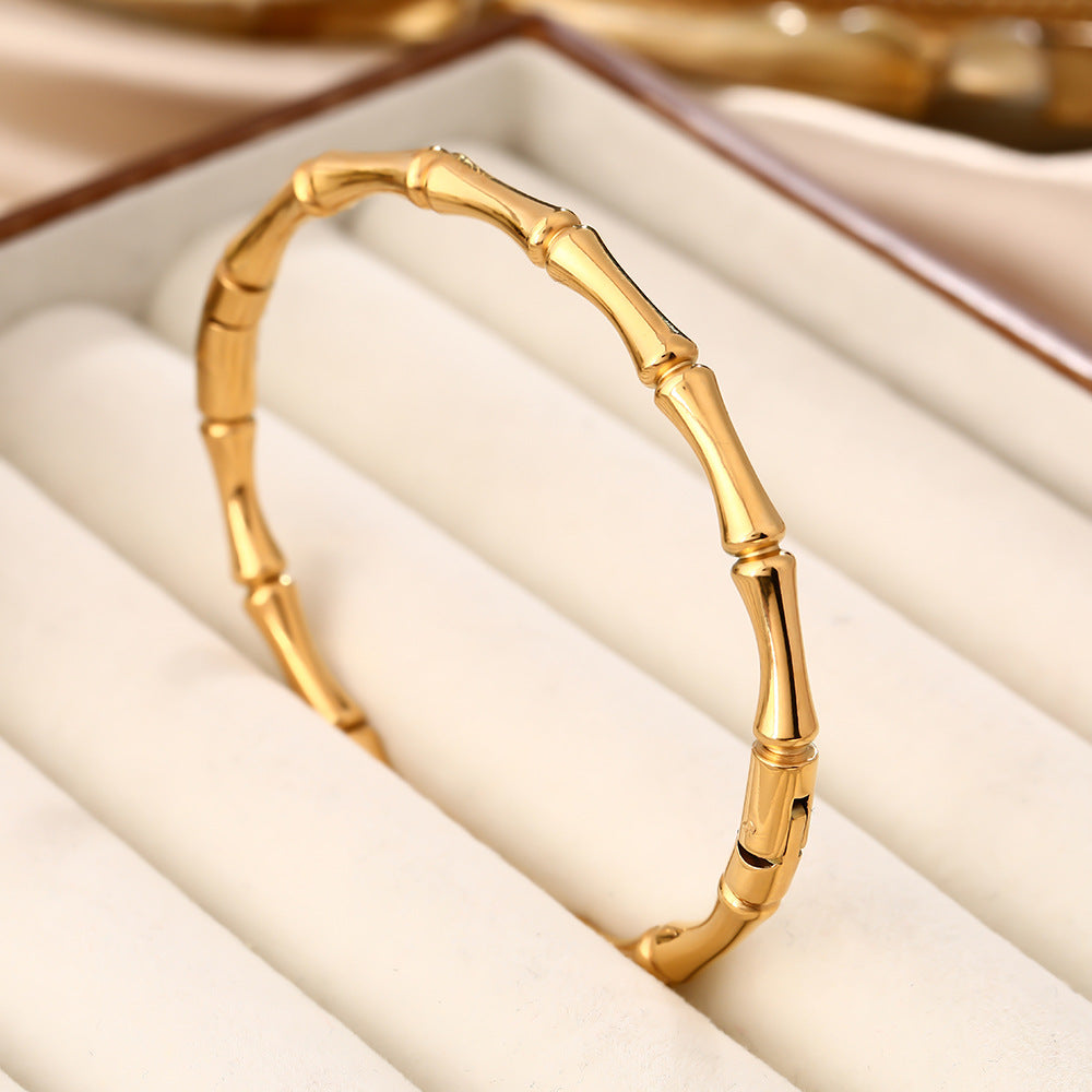 Cross-border hot-selling titanium steel bracelet women's non-fading bamboo buckle niche design sense fashion temperament retro hand jewelry