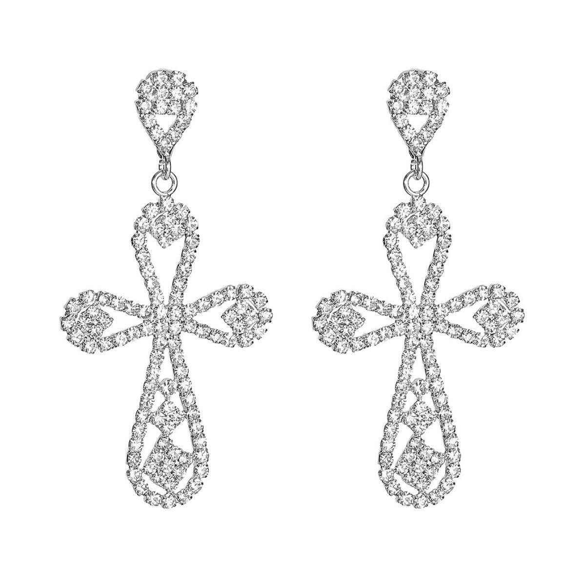 DINGKA high-end luxury flash diamond hollow cross long earrings women's temperament versatile earrings copper ear jewelry