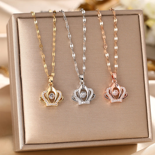Hot Sale Titanium Steel Necklace Female Smart Crown Micro-inlaid Pendant Versatile Light Luxury Niche Design Clavicle Chain Jewelry