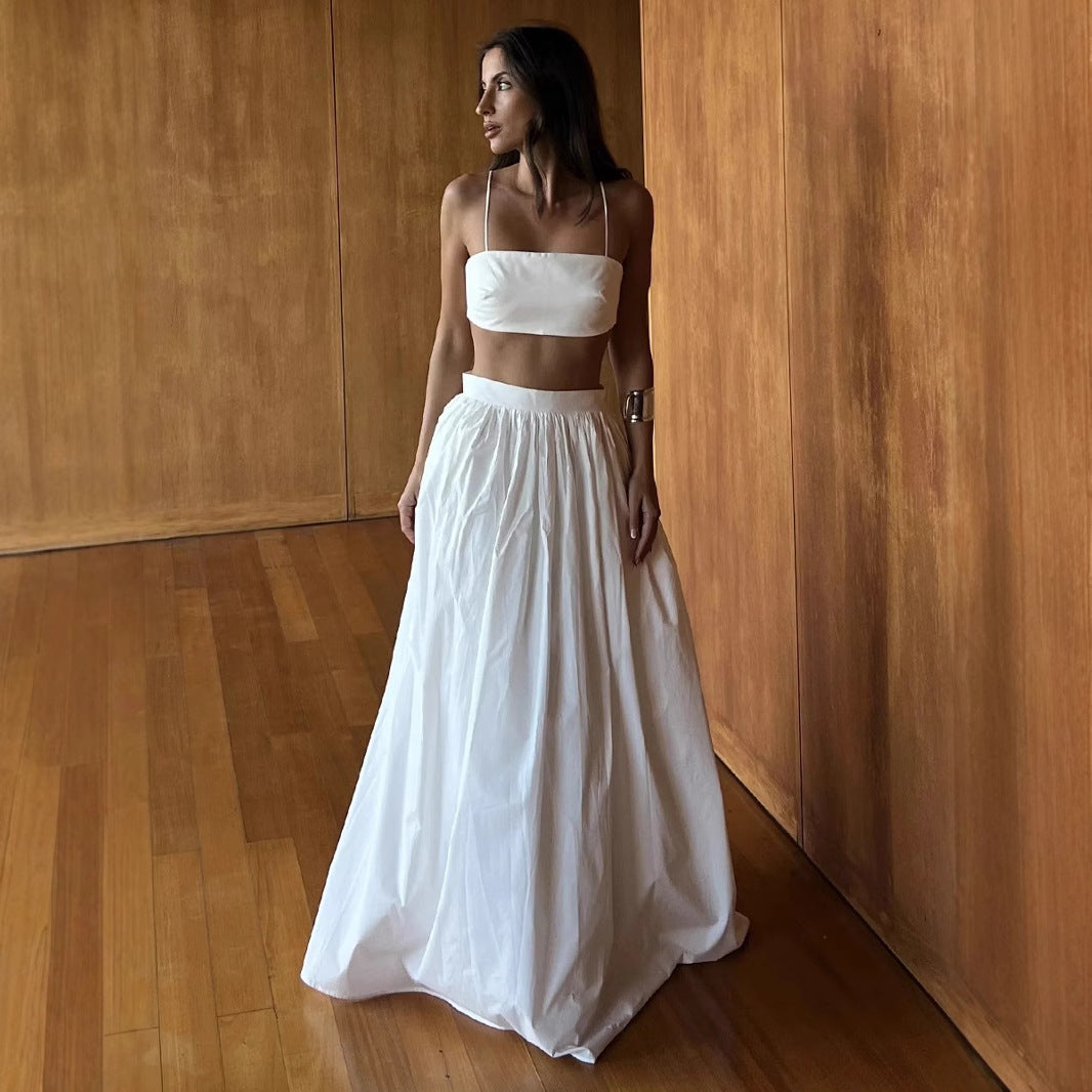Pure cotton suspender underwear half-length skirt set, European and American spring and summer new sexy underwear long skirt set dress  pant
