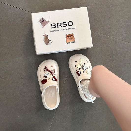 Hole shoes shoe flower cartoon DIY cute bow women KT cat shoes summer decorative accessories  head half slippers