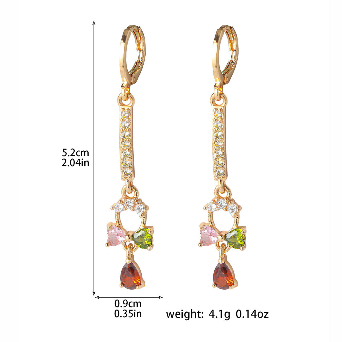 Choka, classic retro high-end luxury flower long-ear buckle women, fashionable color zircon earrings, versatile copper earrings.