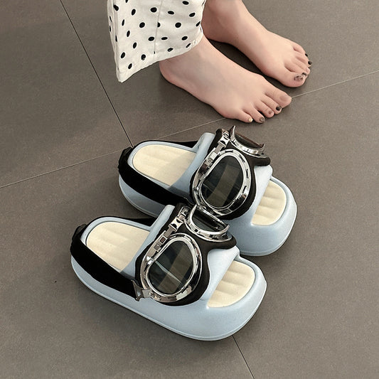 Locomotive glasses wear slippers outside women's summer  new niche design fashionable thick bottom heightening sandals