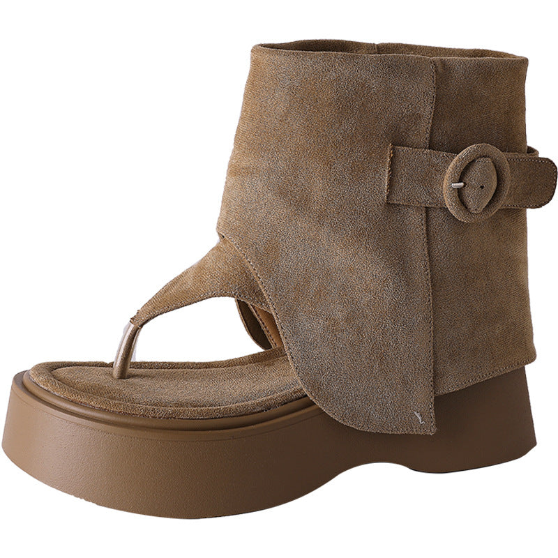 Niche design sense thick-soled herringbone trousers boots sandals women's  summer new fashion versatile casual toe cool boot shoes
